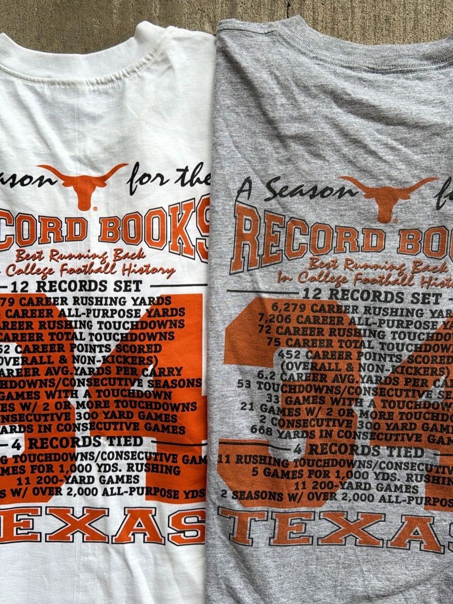 Two vintage Texas Longhorns record books tees